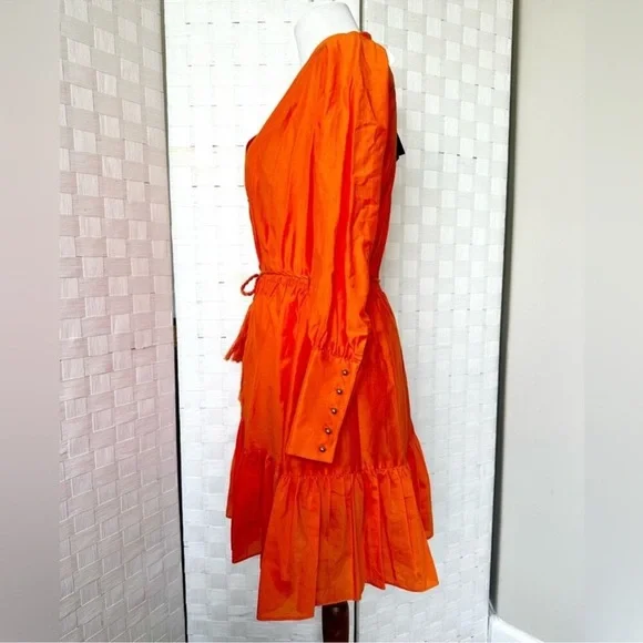 Robert Rodriguez Orange Silk Ling Sleeve Dress With Belt Size 2 NWT - Picture 4 of 13